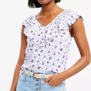 NWT LOFT Floral Crinkle Ruffle Double V Top - Size M